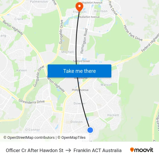 Officer Cr After Hawdon St to Franklin ACT Australia map