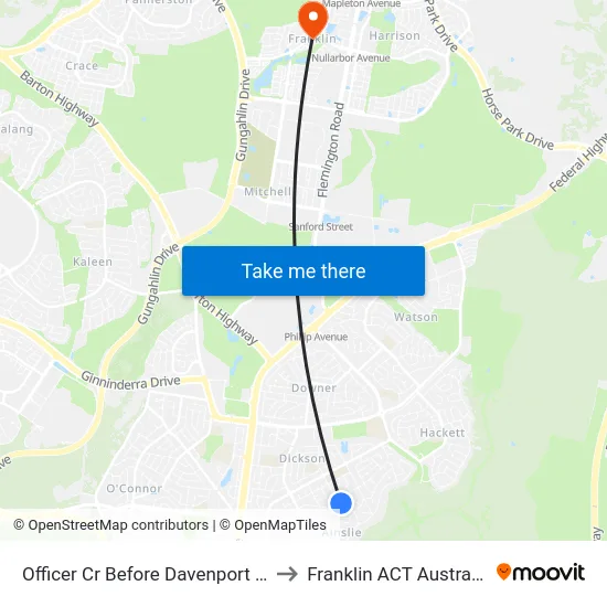 Officer Cr Before Davenport St to Franklin ACT Australia map