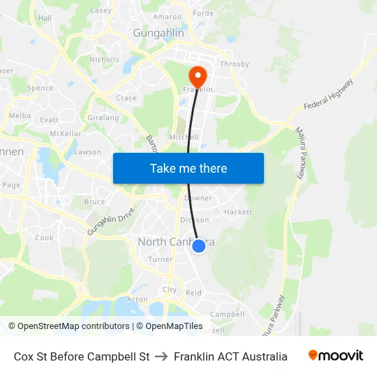 Cox St Before Campbell St to Franklin ACT Australia map