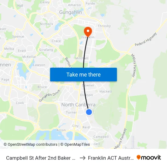 Campbell St After 2nd Baker Gdns to Franklin ACT Australia map