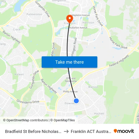Bradfield St Before Nicholas St to Franklin ACT Australia map