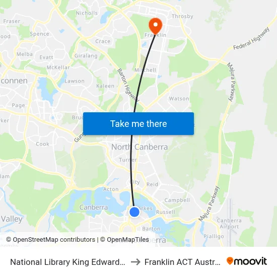 National Library King Edward Tce to Franklin ACT Australia map