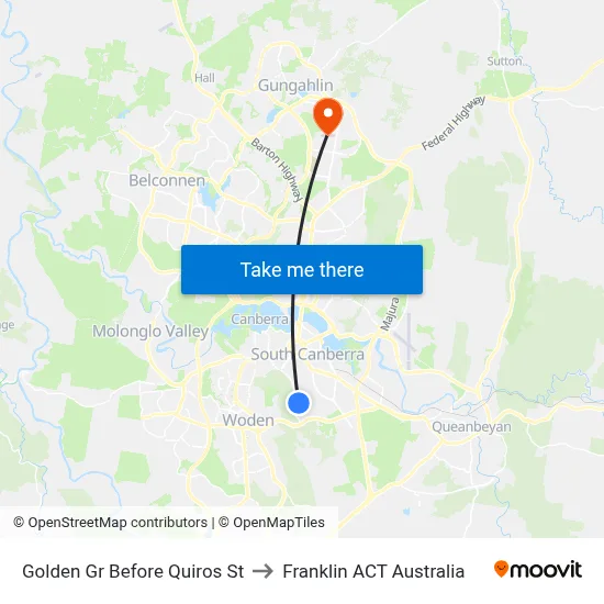Golden Gr Before Quiros St to Franklin ACT Australia map