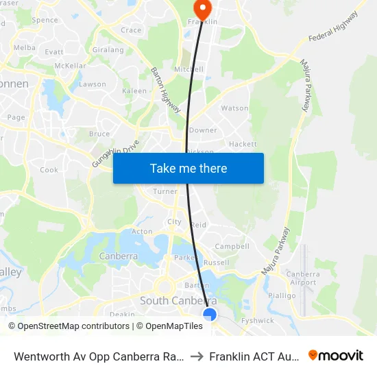 Wentworth Av Opp Canberra Railway Stn to Franklin ACT Australia map