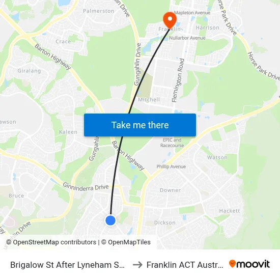 Brigalow St After Lyneham Shops to Franklin ACT Australia map