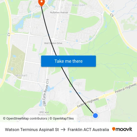 Watson Terminus Aspinall St to Franklin ACT Australia map