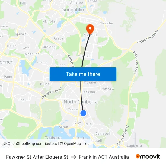 Fawkner St After Elouera St to Franklin ACT Australia map