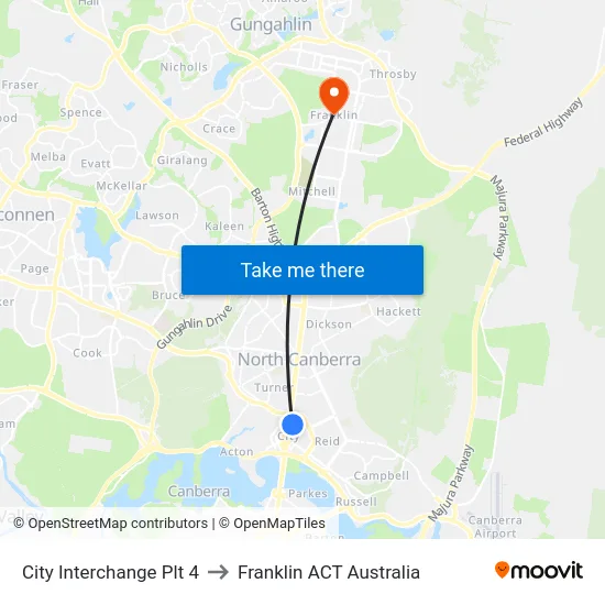 City Interchange Plt 4 to Franklin ACT Australia map