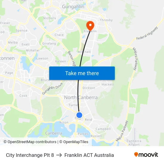 City Interchange Plt 8 to Franklin ACT Australia map