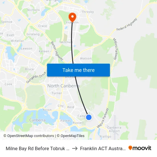 Milne Bay Rd Before Tobruk Rd to Franklin ACT Australia map