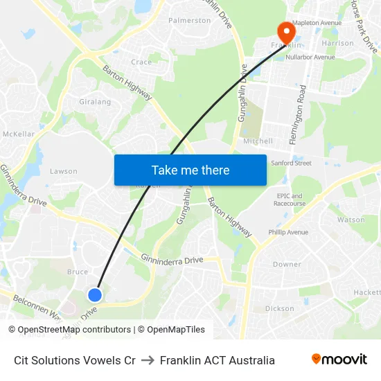 Cit Solutions Vowels Cr to Franklin ACT Australia map