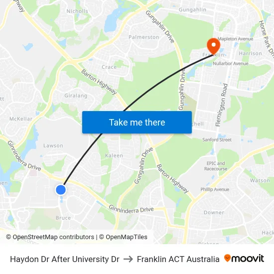 Haydon Dr After University Dr to Franklin ACT Australia map