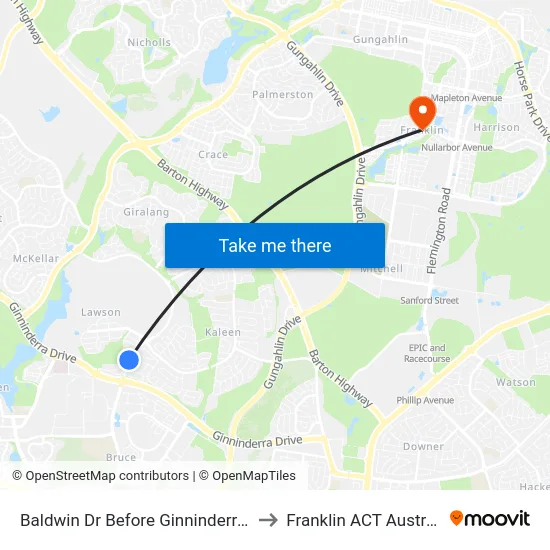 Baldwin Dr Before Ginninderra Dr to Franklin ACT Australia map