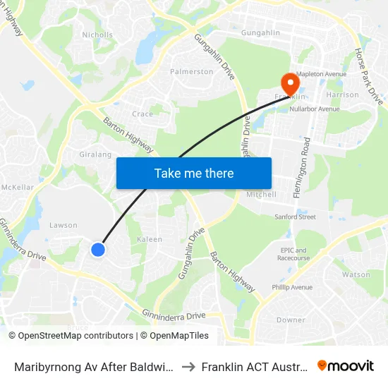 Maribyrnong Av After Baldwin Dr to Franklin ACT Australia map