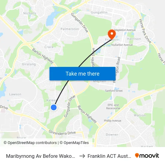Maribyrnong Av Before Wakool Cct to Franklin ACT Australia map