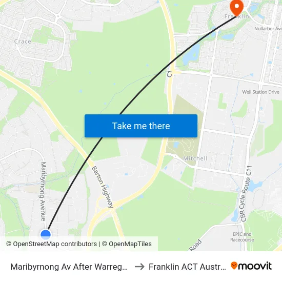 Maribyrnong Av After Warrego Cct to Franklin ACT Australia map