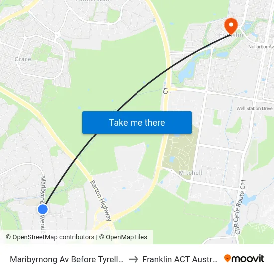 Maribyrnong Av Before Tyrell Cct to Franklin ACT Australia map