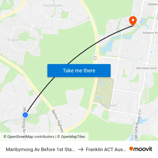 Maribyrnong Av Before 1st Staaten Cr to Franklin ACT Australia map