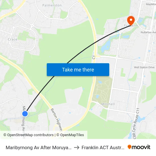 Maribyrnong Av After Moruya Cct to Franklin ACT Australia map