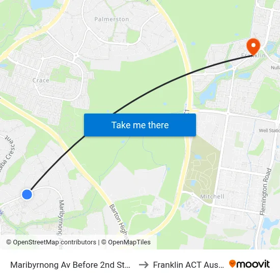 Maribyrnong Av Before 2nd Staaten Cr to Franklin ACT Australia map