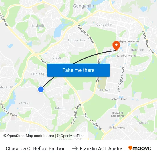 Chuculba Cr Before Baldwin Dr to Franklin ACT Australia map