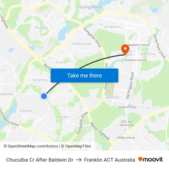 Chuculba Cr After Baldwin Dr to Franklin ACT Australia map