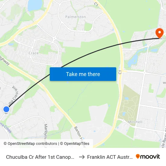 Chuculba Cr After 1st Canopus Cr to Franklin ACT Australia map