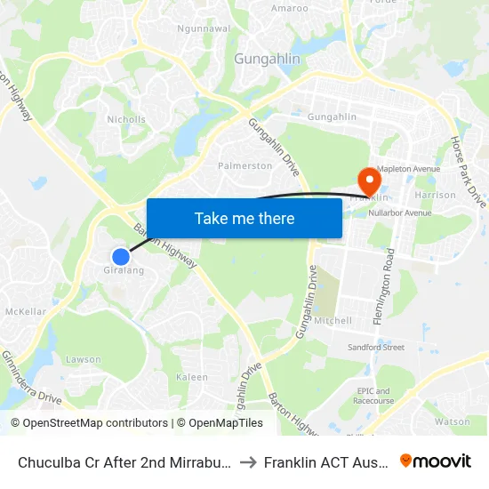 Chuculba Cr After 2nd Mirrabucca Cr to Franklin ACT Australia map