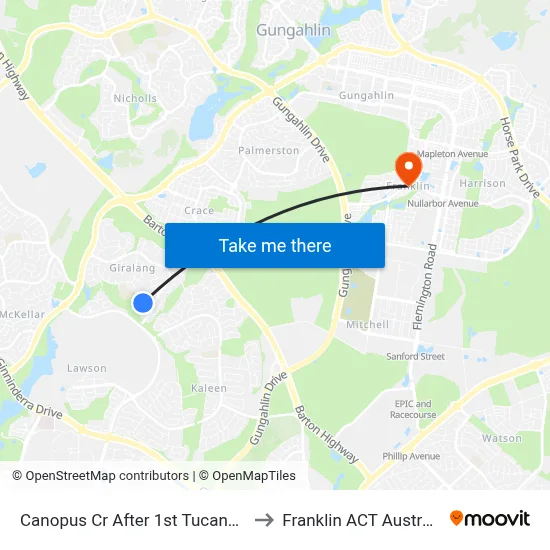 Canopus Cr After 1st Tucana St to Franklin ACT Australia map