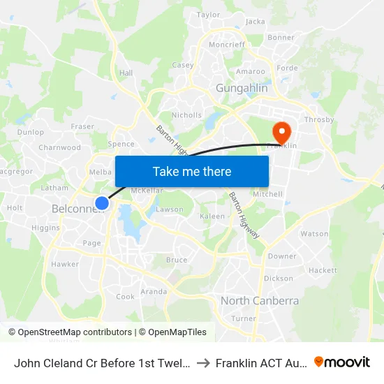 John Cleland Cr Before 1st Twelvetrees Cr to Franklin ACT Australia map