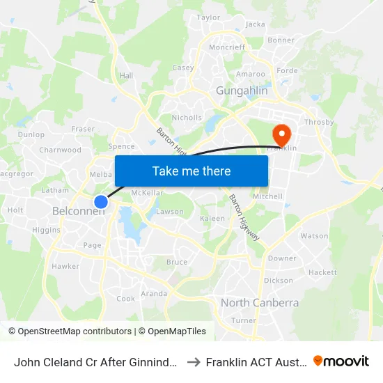 John Cleland Cr After Ginninderra Dr to Franklin ACT Australia map