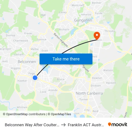 Belconnen Way After Coulter Dr to Franklin ACT Australia map
