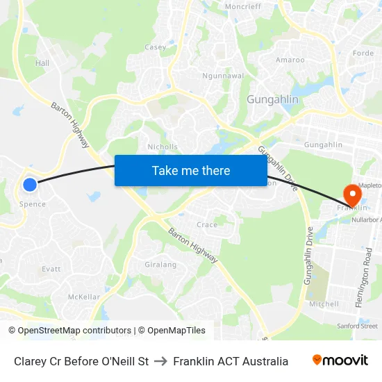 Clarey Cr Before O'Neill St to Franklin ACT Australia map