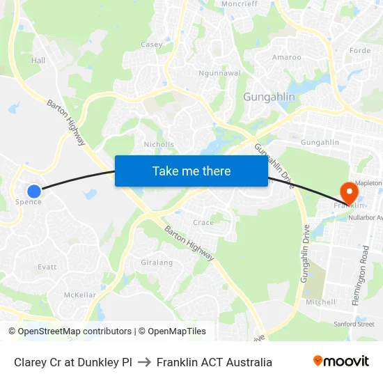Clarey Cr at Dunkley Pl to Franklin ACT Australia map