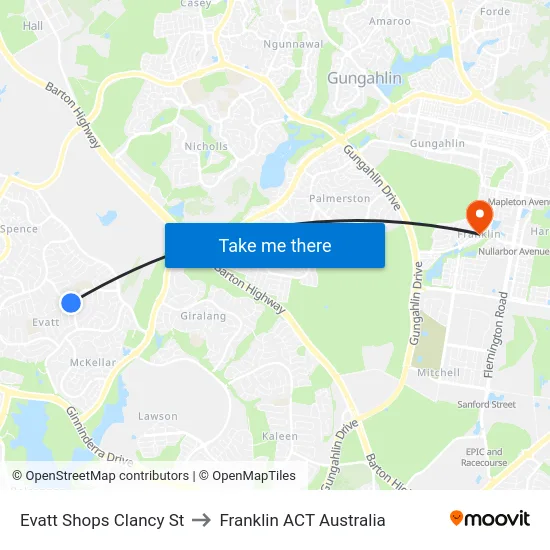 Evatt Shops Clancy St to Franklin ACT Australia map