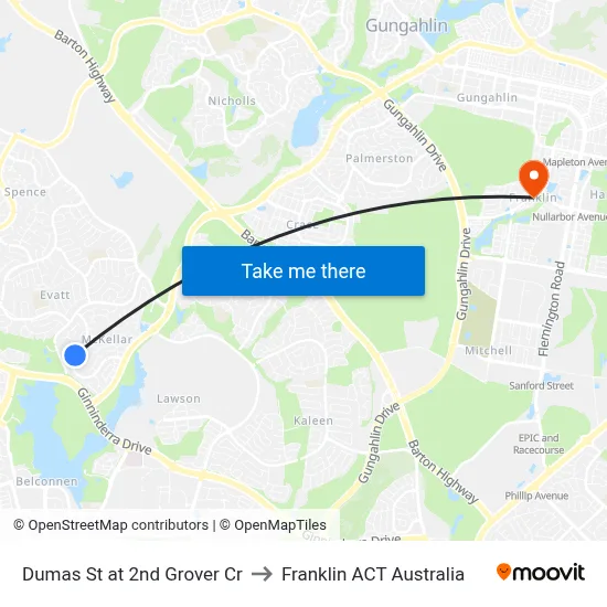 Dumas St at 2nd Grover Cr to Franklin ACT Australia map