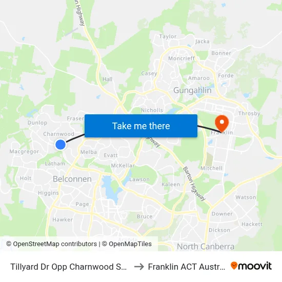 Tillyard Dr Opp Charnwood Shops to Franklin ACT Australia map