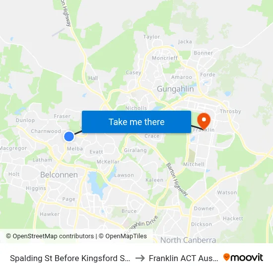 Spalding St Before Kingsford Smith Dr to Franklin ACT Australia map