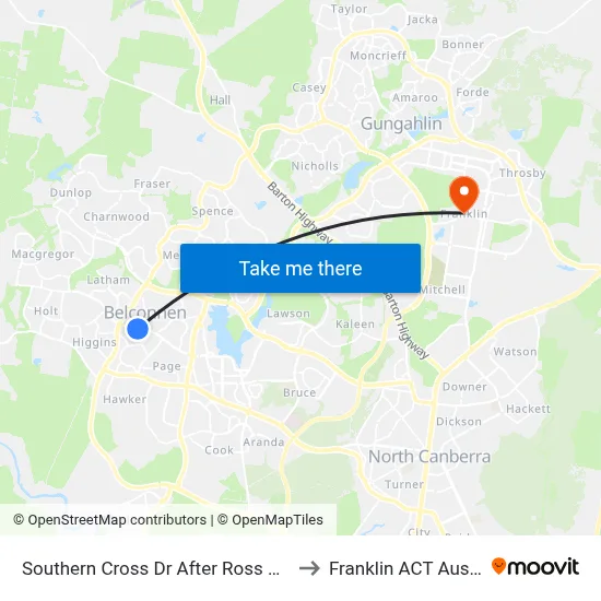 Southern Cross Dr After Ross Smith Cr to Franklin ACT Australia map
