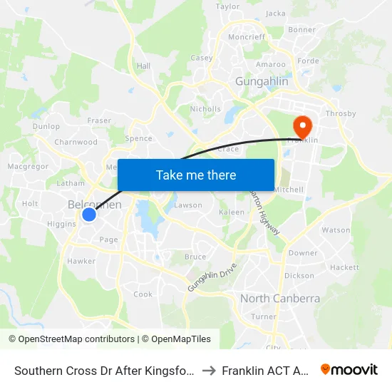 Southern Cross Dr After Kingsford Smith Dr to Franklin ACT Australia map
