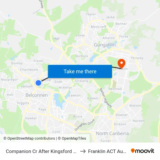 Companion Cr After Kingsford Smith Dr to Franklin ACT Australia map