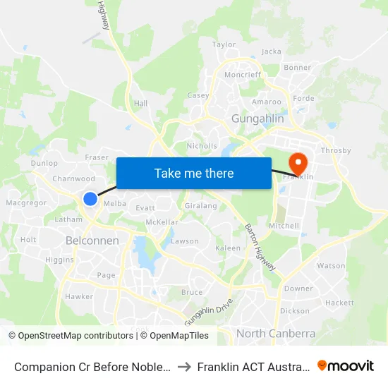 Companion Cr Before Noble Pl to Franklin ACT Australia map