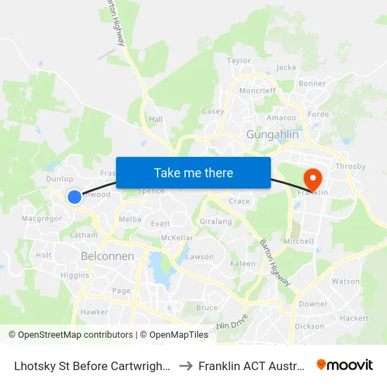 Lhotsky St Before Cartwright St to Franklin ACT Australia map