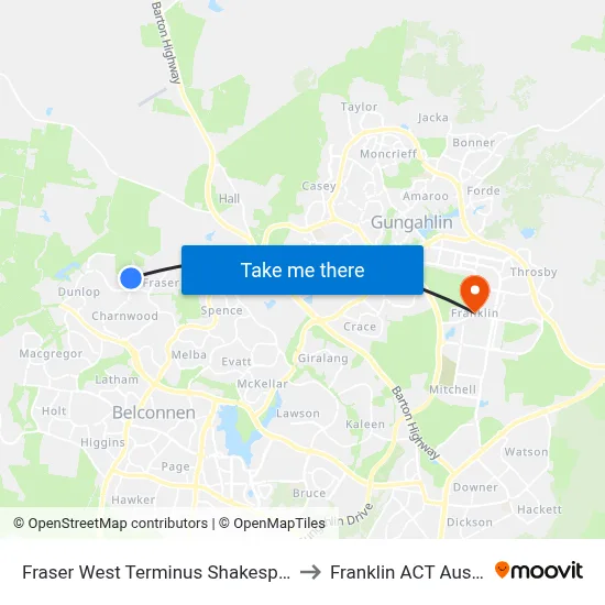 Fraser West Terminus Shakespeare Cr to Franklin ACT Australia map