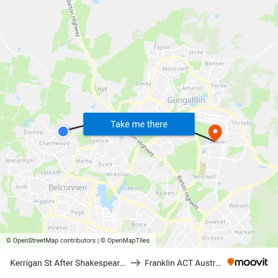 Kerrigan St After Shakespeare Cr to Franklin ACT Australia map