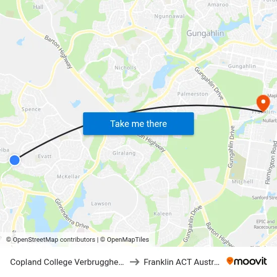 Copland College Verbrugghen St to Franklin ACT Australia map