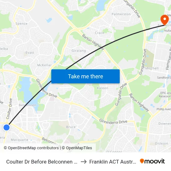 Coulter Dr Before Belconnen Way to Franklin ACT Australia map