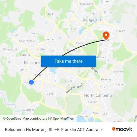 Belconnen Hs Murranji St to Franklin ACT Australia map