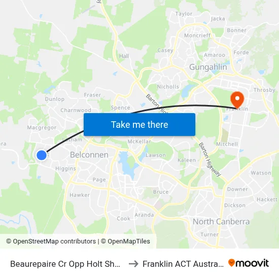Beaurepaire Cr Opp Holt Shops to Franklin ACT Australia map