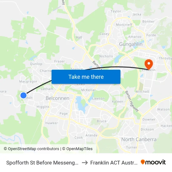 Spofforth St Before Messenger St to Franklin ACT Australia map